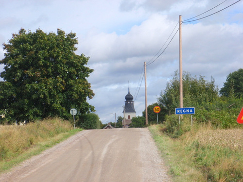 Famous Regna Kyrka with its Black Onion Dome.